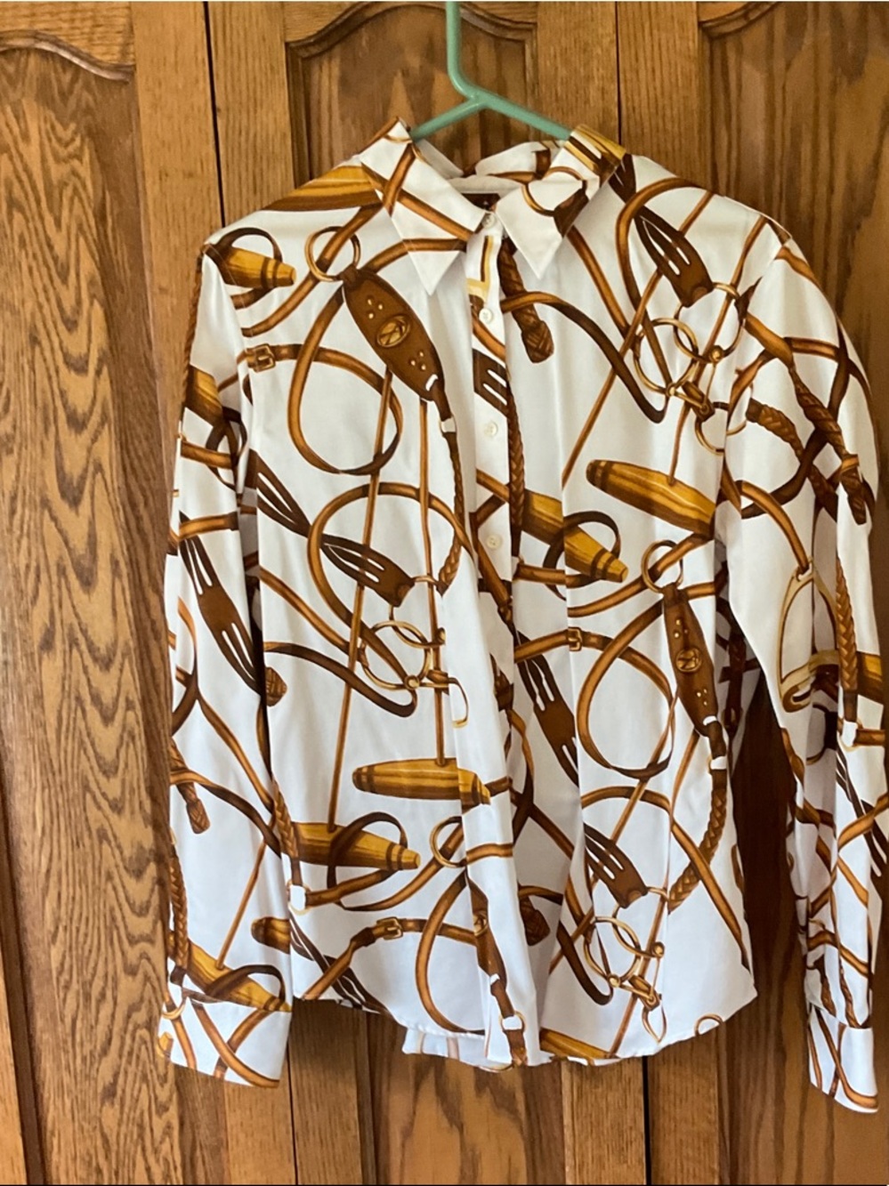 Ralph Lauren White Blouse with Brown Chain Print